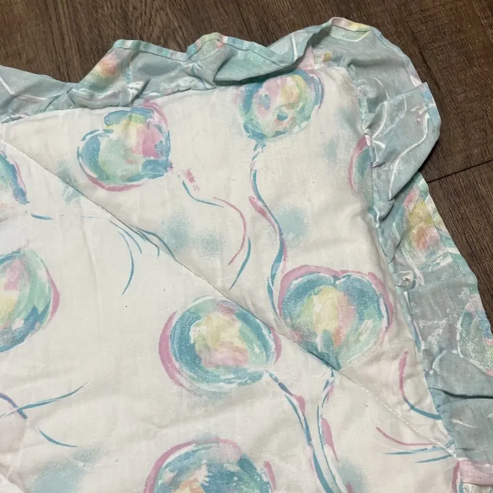 Judi’s Vintage Baby Girl Quilt Blanket Ruffles Balloons 80s 90s Cottagecore USA